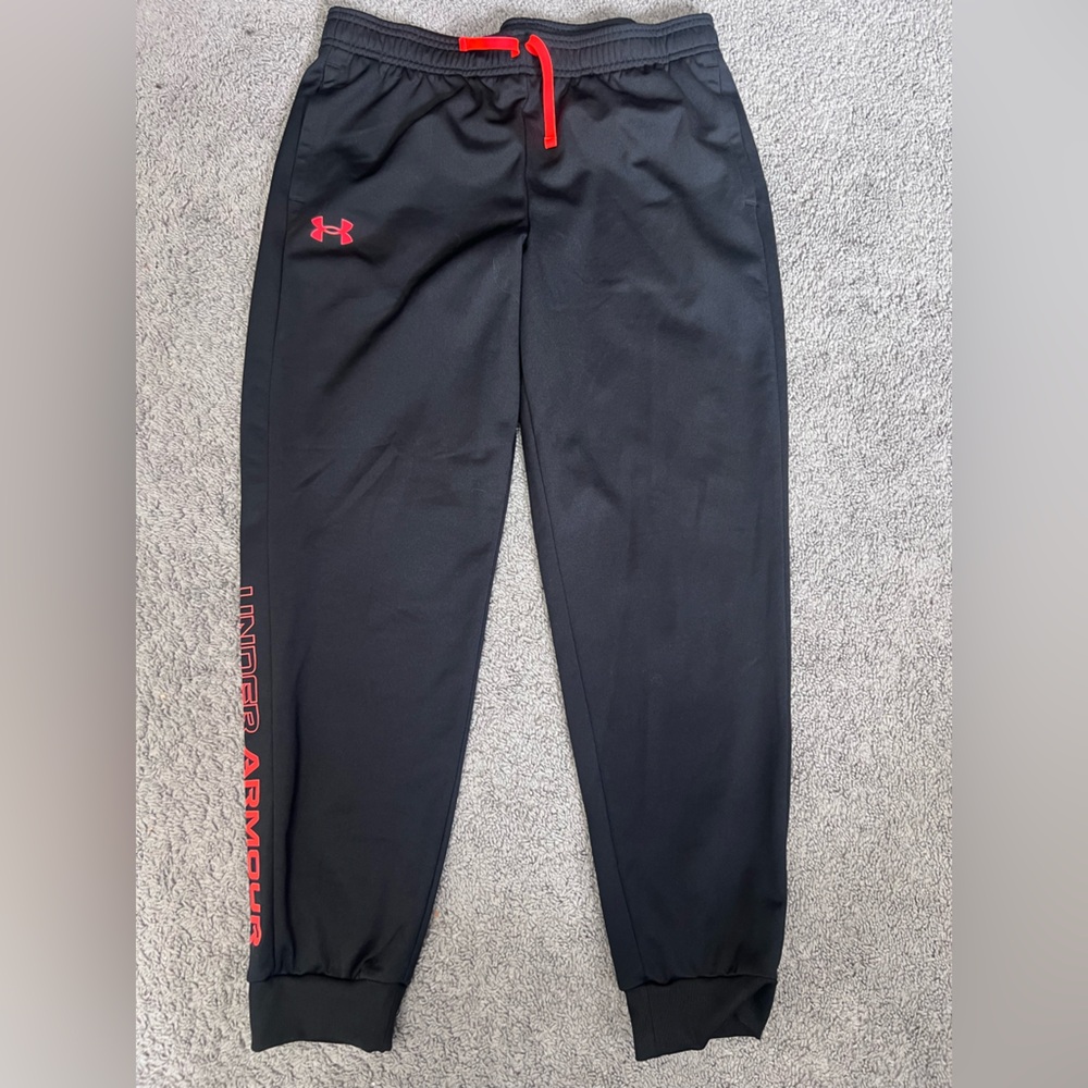 Youth large Under Armour Black Joggers with Red Logo
